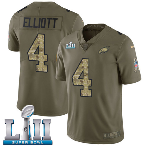 Nike Eagles #4 Jake Elliott Olive/Camo Super Bowl LII Men's Stitched NFL Limited Salute To Service Jersey - Click Image to Close